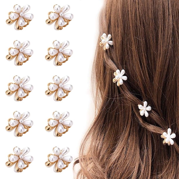 Mini pasadores de pelo de perlas para mujeres y niñas, 10 pinzas para el pelo de perlas artificiales dulces, horquillas de flores para fiesta, boda, diario