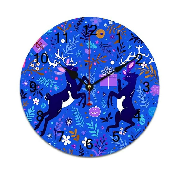 Christmas Pattern Snowflakes Christmas Trees Cartoon Santa Word Saying Big Wall Clock Home Decor Art Watch Living Room Gift