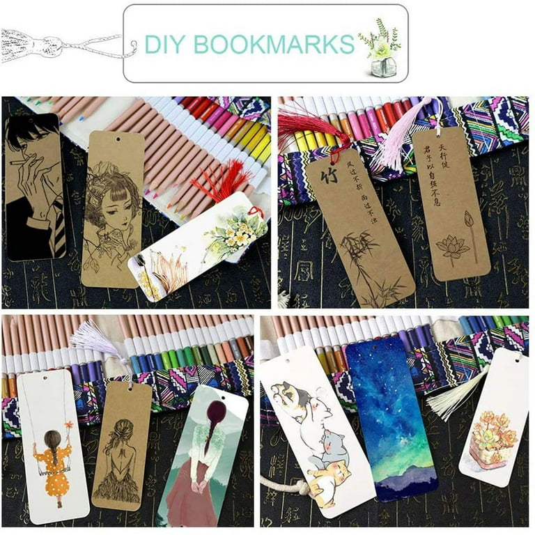 MAGICLULU 12 Sets DIY Bookmark Fringe Trim The Gift DIY Classroom Project  Blank Bookmarks Printable Book Page Marker Tassles Blank Bookmarks to
