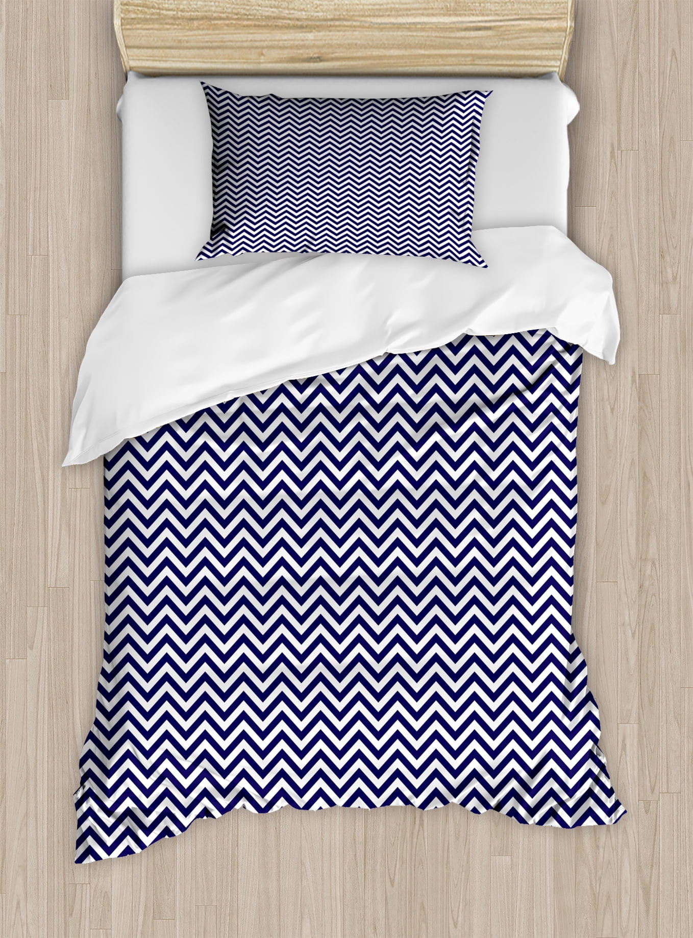 Navy Blue Duvet Cover Set Vertical Chevron Zig Zag Stripes