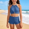 thumbnail image 2 of Shadoumai Girls Swimsuit Size 7 Cute Ruffle Bikini Sets for Girls 12-14 Adjustable Straps Tankini for Girls Two Piece Girls Bathing Suits Size 7-8 Ruched Color Block Modest Swimwear, 2 of 9
