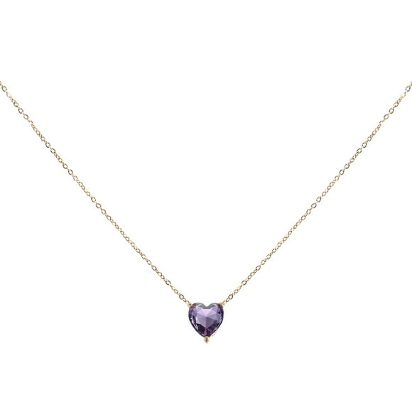 Uxcell Birthstone Necklace for Women, Heart Cubic Zirconia Pendant Necklace, Violet
