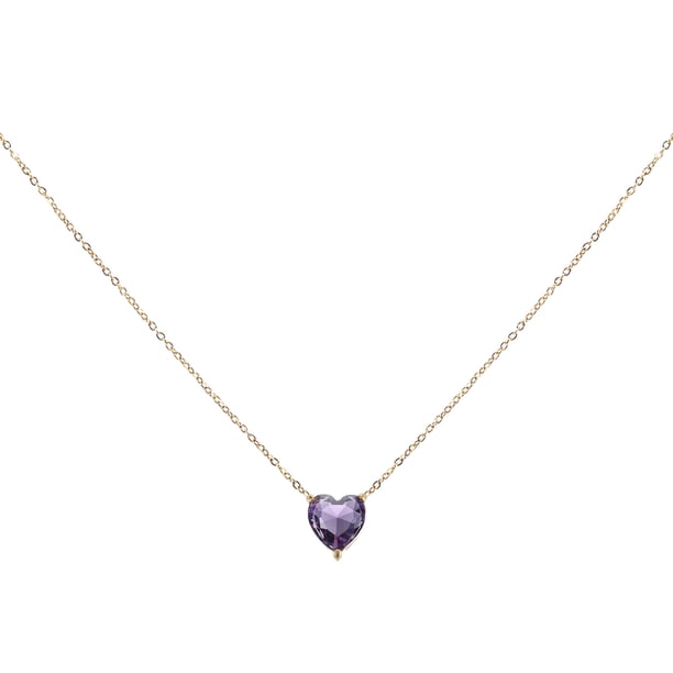 Collar de Piedra de Nacimiento Uxcell para Mujeres, Collar de Colgante de Circonia Cubica en Forma de Corazón, Violeta