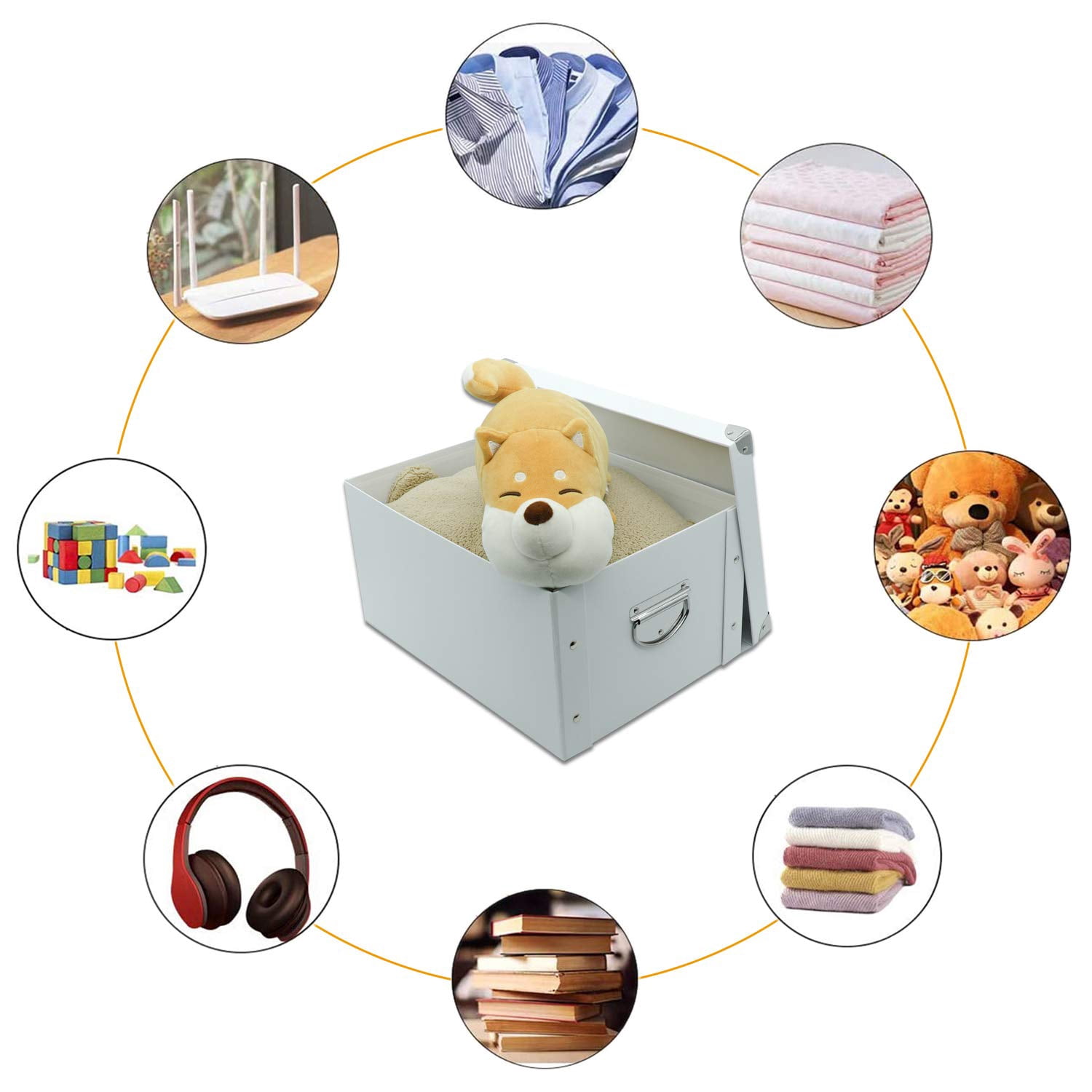Collapsible Storage Box  Decorative Memory With Lid & Metal Reinforced Corners Cardboard File Bin Handles Organizer Gift For Keepsake Photos Office Wardrobe Bookshelf