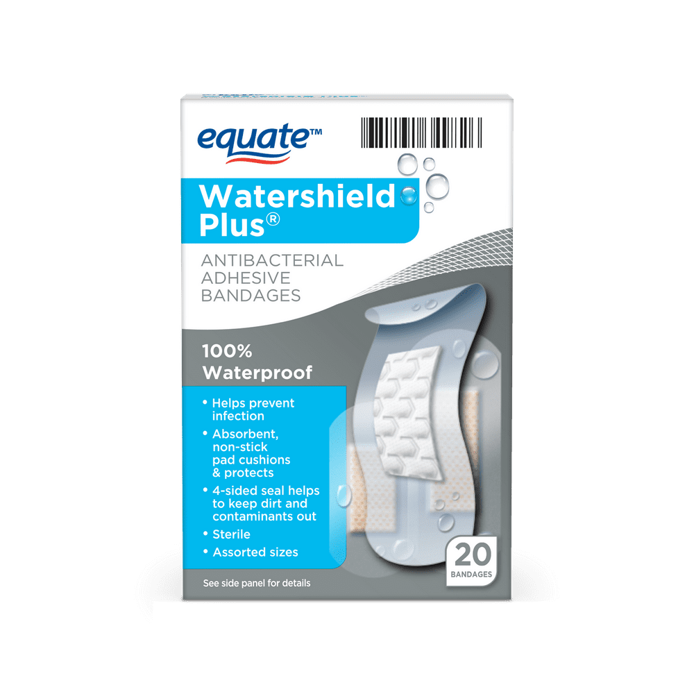 Equate Watershield Plus Antibacterial Adhesive Bandages, Clear, 20