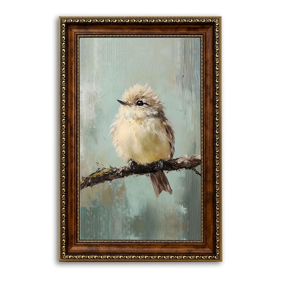 PORMIPONE Quiet Perched Sparrow Wall art 16x24 inch Brown Framed Canvas Vintage Style Living Room Wall Decor