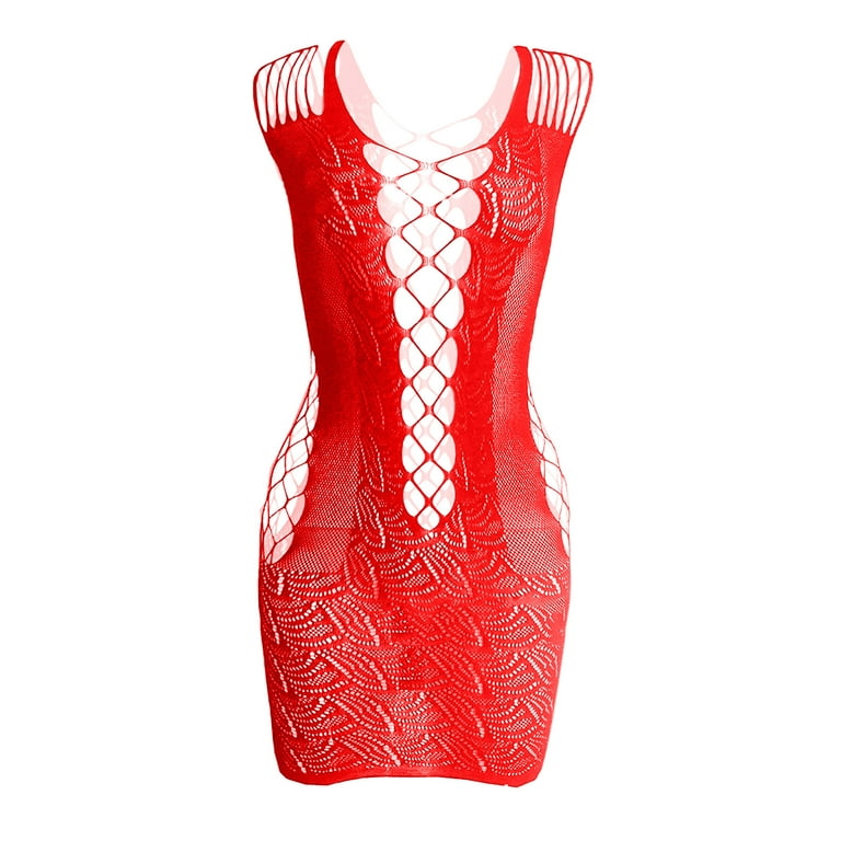 MRULIC intimates for women Net Lingerie Fashion Bra Underwear Buttock Women  Nightwear Bodysuit Red + One size 