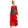 thumbnail image 2 of YiZYiF Robe de Danse Flamenco Espagnole pour Filles Manches Longues Col en V Franges Pois Robe Maxi à Étages Bourgogne 6, 2 of 6