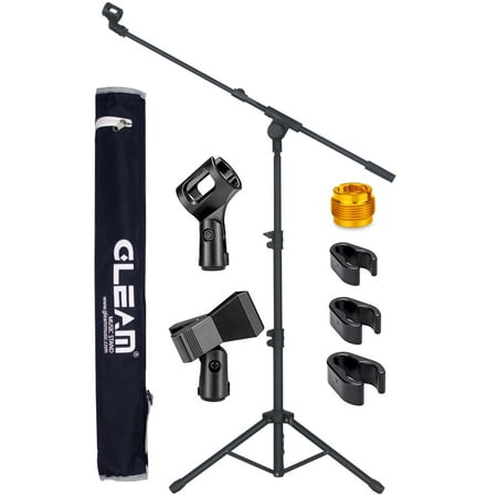 GLEAM Microphone Stand - Tripod Boom Mic Stand with Carrying Bag  2 Mic Clips  Screw Adapter and 3 Cable Clips(Tripod)