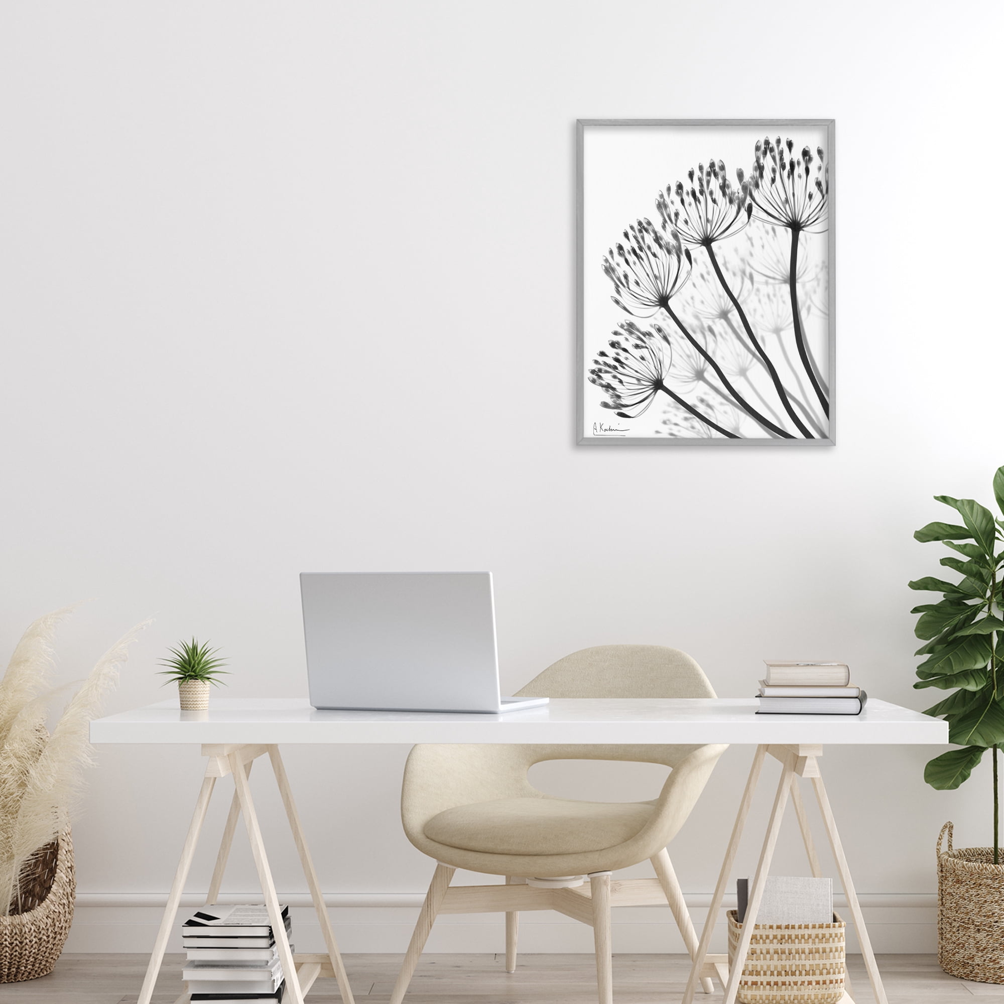 Stupell Industries Floral Fan Dandelions Gray Framed Giclee Art, design by Albert Koetsier