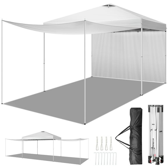 Ktaxon 10ft x 10ft Pop Up Folding Canopy Tent with 2 Sidewall Carry Bag Gazebo for Events, Parties, Camping Shelter White