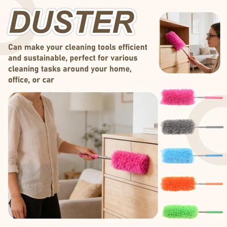 23.6-Inch Extendable Static Duster Reusable Microfiber Mini Cleaning Brush With Telescoping Handle Lint-Free & Electrostatic Adsorption Efficient Dust Removal For Home Office