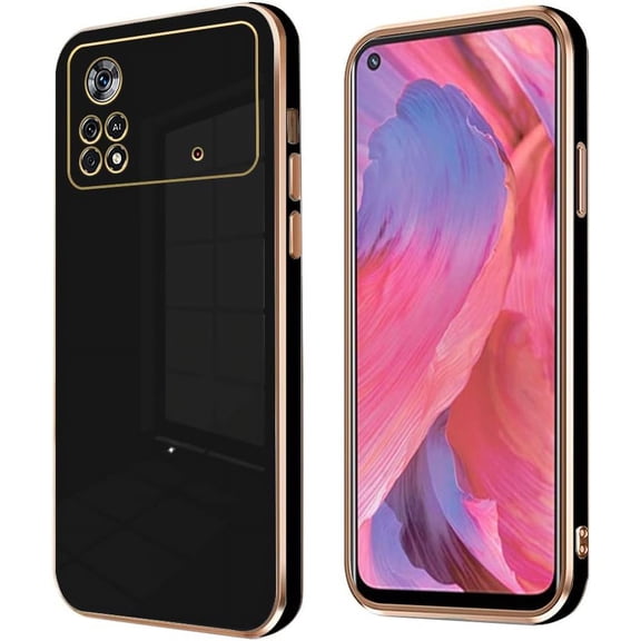 Compatible with Xiaomi Poco X4 Pro 5G Case Silicone Shockproof Xiaomi Poco X4 Pro 5G Phone Case Anti-Scratch Ultra Thin Plating TPU Cases (Xiaomi Poco X4 Pro 5G, Black)