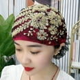 thumbnail image 1 of YAOBAMM Ladies Turban Hat Sequin Decor Ladies Turban Hat Color Matching Embroidery Lightweight Headscarf Daily Beanie, 1 of 7