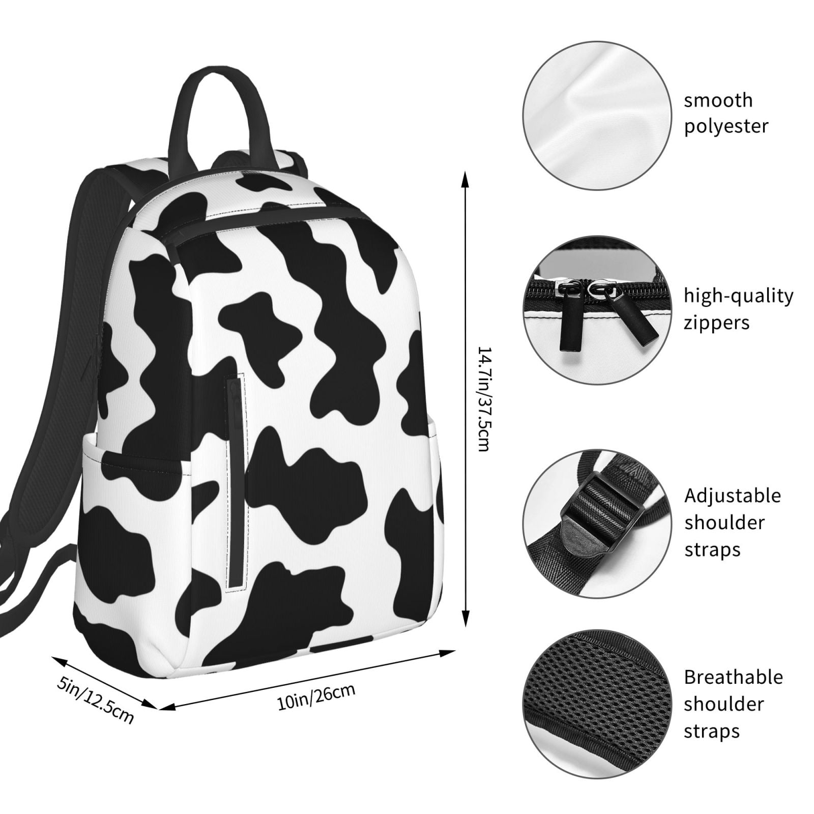 Xecao Milk Cow print Backpack For women men Aesthetic Lightweight Travel Daypack Simple Cute Backpack For Bookbag
