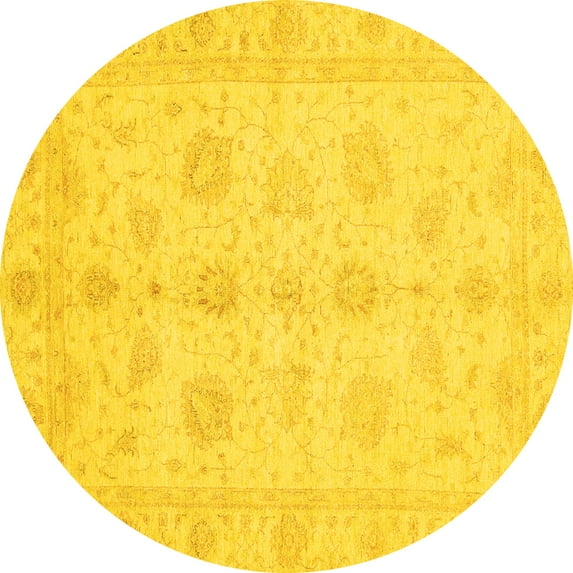 Ahgly Company Indoor Round Oriental Yellow Traditional Area Rugs, 3' Round