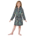 thumbnail image 6 of FORMRS Niños Bathrobe Unisex Hooded Robe Soft Plush Pajamas Sleepwear, Size 2-3T, Navy Blue Peacock Pattern, 6 of 7