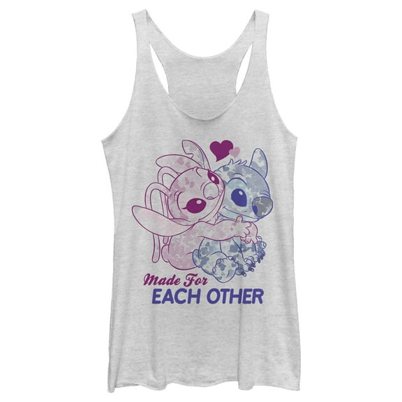 Women's Lilo & Stitch Made for Each Other  Racerback Tank Top White Heather Medium