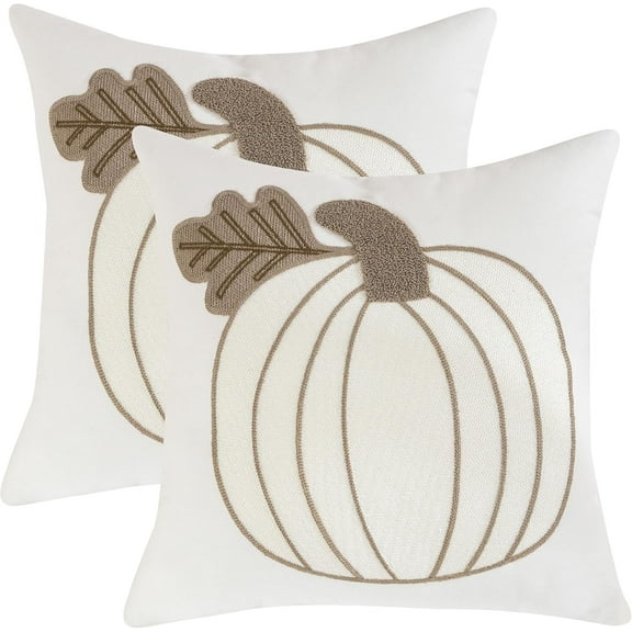 Tosleo Fall Pillow Covers 18X18 inch Set of 2 White Pumpkin Embroidered Throw Pillow Cases Halloween Thanksgiving Autumn Pumpkins Decor Pillowcases Square Cushion Covers