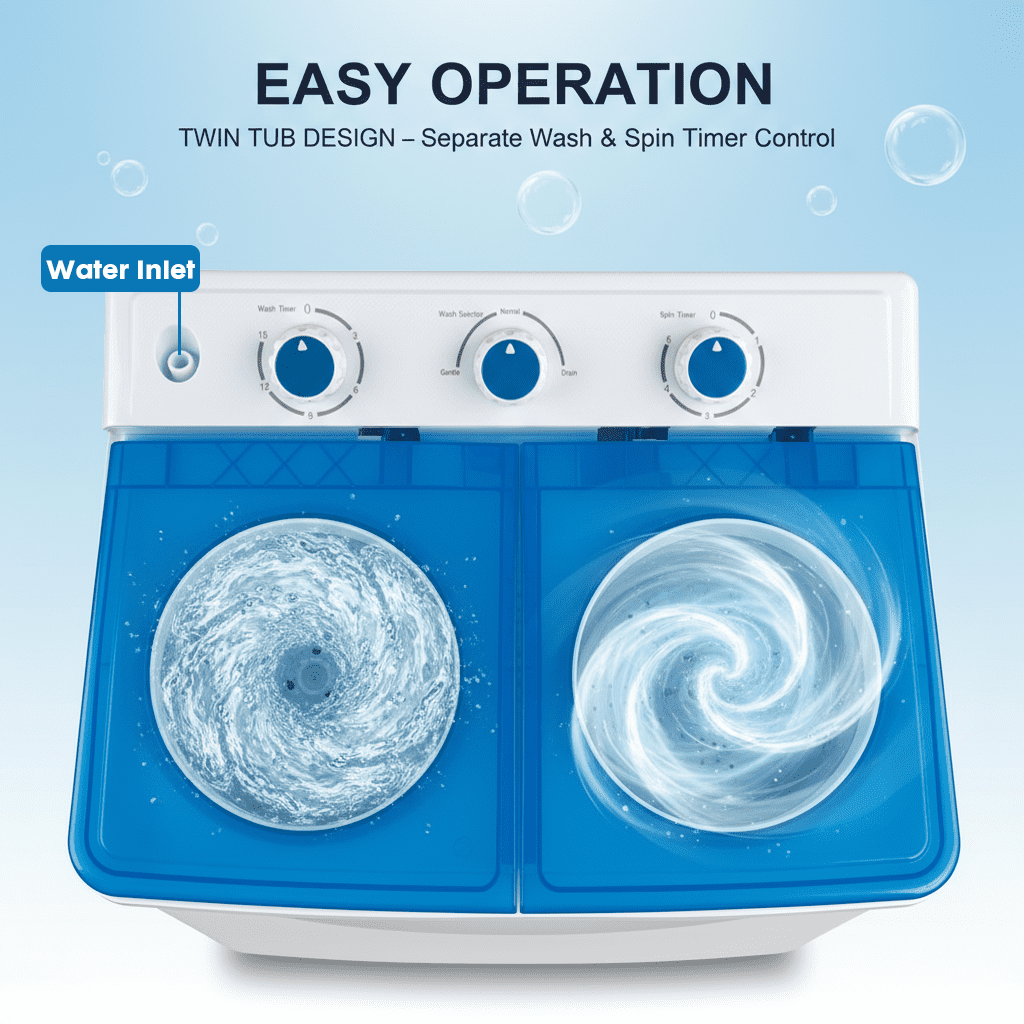 Artbros 14lbs Portable Twin Tub Washing Machine, Compact Electric Washer with Drain Pump for Apartment, Dorm, Blue