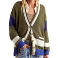 thumbnail image 2 of Womens V Neck Cardigan Sweaters Color Block Button Oversized Long Sleeve Open Front Knit Sweater Coats Olive Green M, 2 of 7