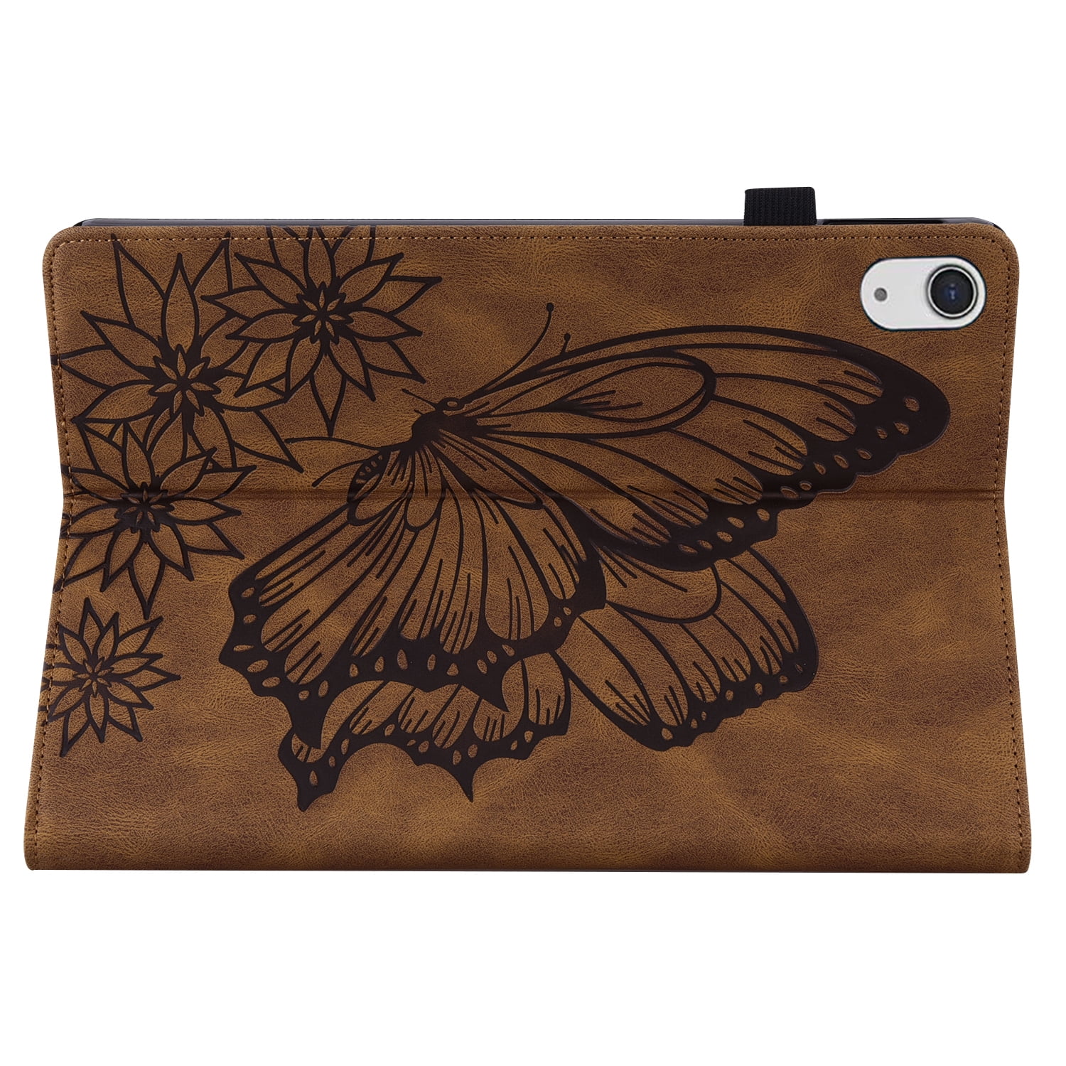 TECH CIRCLE iPad Case for iPad 10th Generation 2022, Slim Folio Stand Butterfly Embossed PU Leather Magnetic Wallet Cover with Pencil Holder & Elastic Strap for iPad 10th Generation 10.9" 2022,Brown
