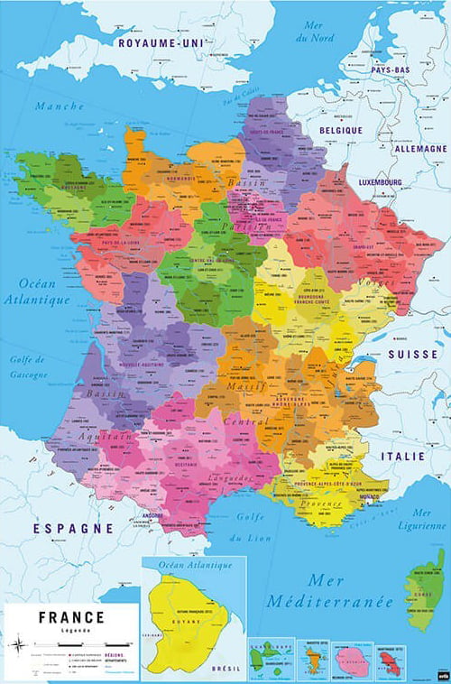 Map Of France Framed Carte De France Poster Print
