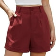 thumbnail image 2 of IDALL Shorts for Women Gym Shorts Women Womens Summer High Waist Linen Shorts Roll Up Pleated Zippered Wrap Hem Wide Leg Shorts With Pockets Running Shorts Workout Shorts Red S, 2 of 7