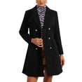 thumbnail image 2 of Abrigo largo INSPIRE CHIC para mujer, con solapa de muesca, de doble botonadura y mangas largas, color negro S, 2 of 6