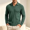 thumbnail image 2 of Zivyakyron Business Polos for Men Pullover Knit Long Sleeve Fall Collared Loose Casual Shirts Plain Green 3XL, 2 of 7