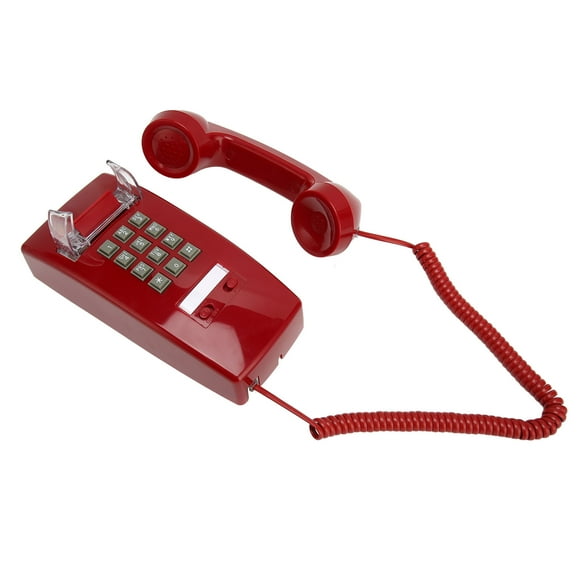 Old Style Retro Wall Phone, Waterproof Phone Number Tab Landline Corded Telephone Red With Handset Volume Control For Home