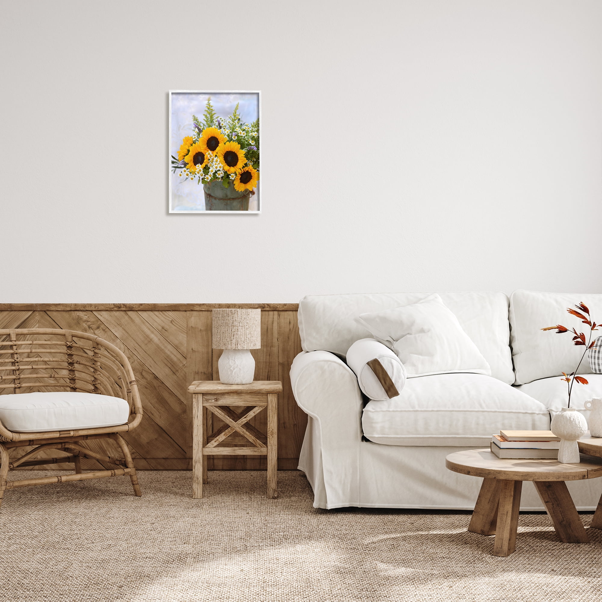 Stupell Industries Sunflower Bouquet in Tin Botanical & Floral Photography White Framed Art Print Wall Art, 16 x 20