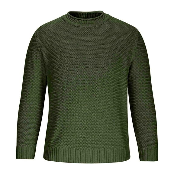 MELDVDIB Mens Sweater Knit Fashion Casual Solid Color Loose Pullover Sweaters Fall Winter Long Sleeve Stretch Comfy Crewneck Outfits Army Green 2XL