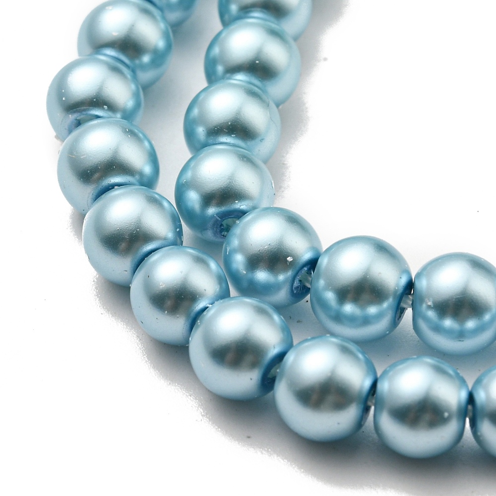 20strands Grade A Glass Pearl Beads Pearlized Round Light Sky Blue 6mm Hole: 1.2~1.5mm about 68pcs/Strand 16''(40.64cm)