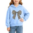 thumbnail image 2 of Girls' Leopard Bow Graphic Pullover Hooded Sweatshirt, Long Sleeve Relaxed‑Fit Kids Hoodie, Casual Printed Tops for Daily Play and Cool‑Weather Outdoor Activities Blue 7-8T, 2 of 7