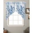 thumbnail image 2 of Blue Octopus Swag Valances for Windows, Summer Watercolor Ocean Coral Rod Pocket Sheer Valances for Small Windows, Swag Toppers Light Filtering for Kitchen Living Room 2 Panels 36''x36'', 2 of 6