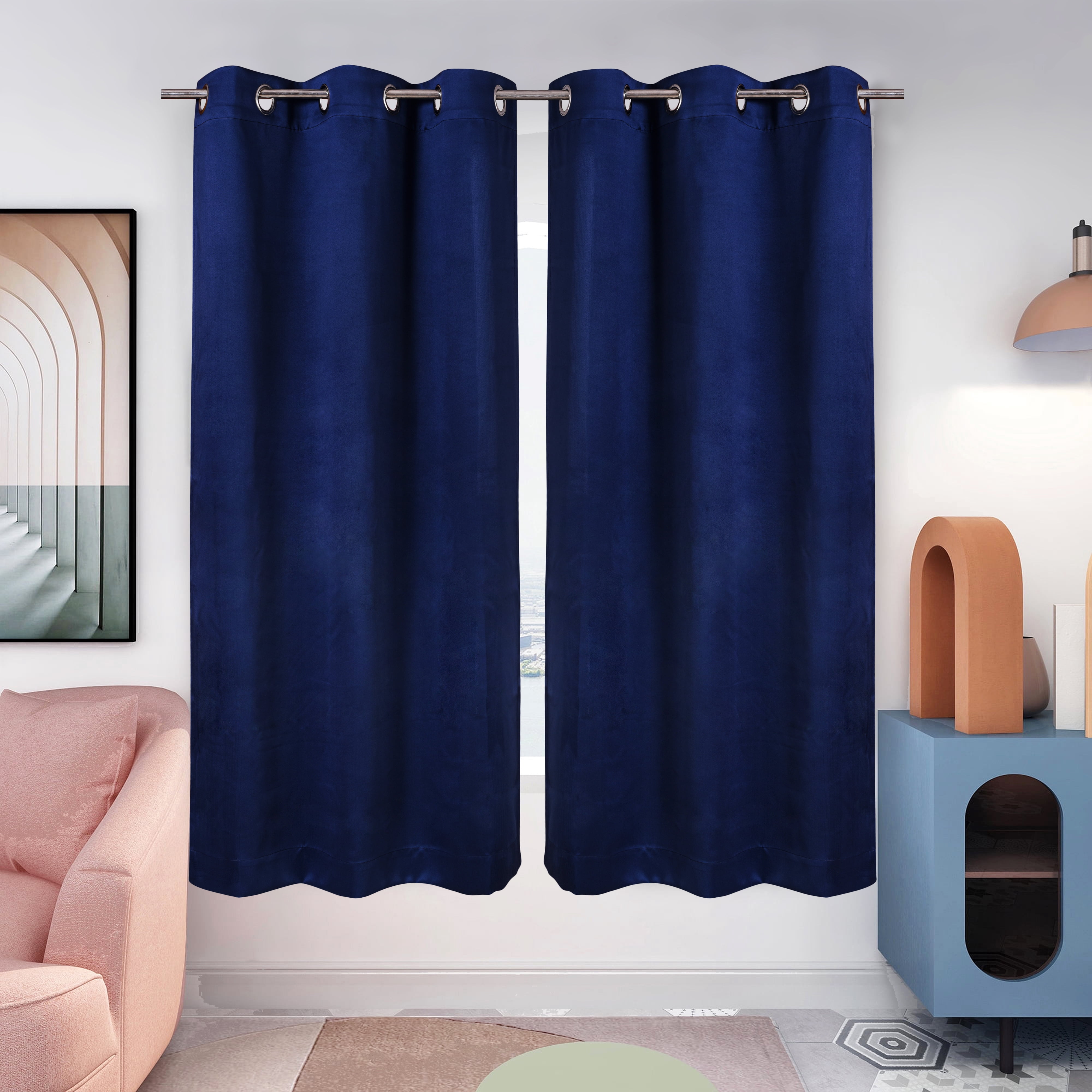 Triangle Weavers Window Blackout Curtains 100% Polyester, Set Of 2, Royal Blue color, 42"W x 63"L