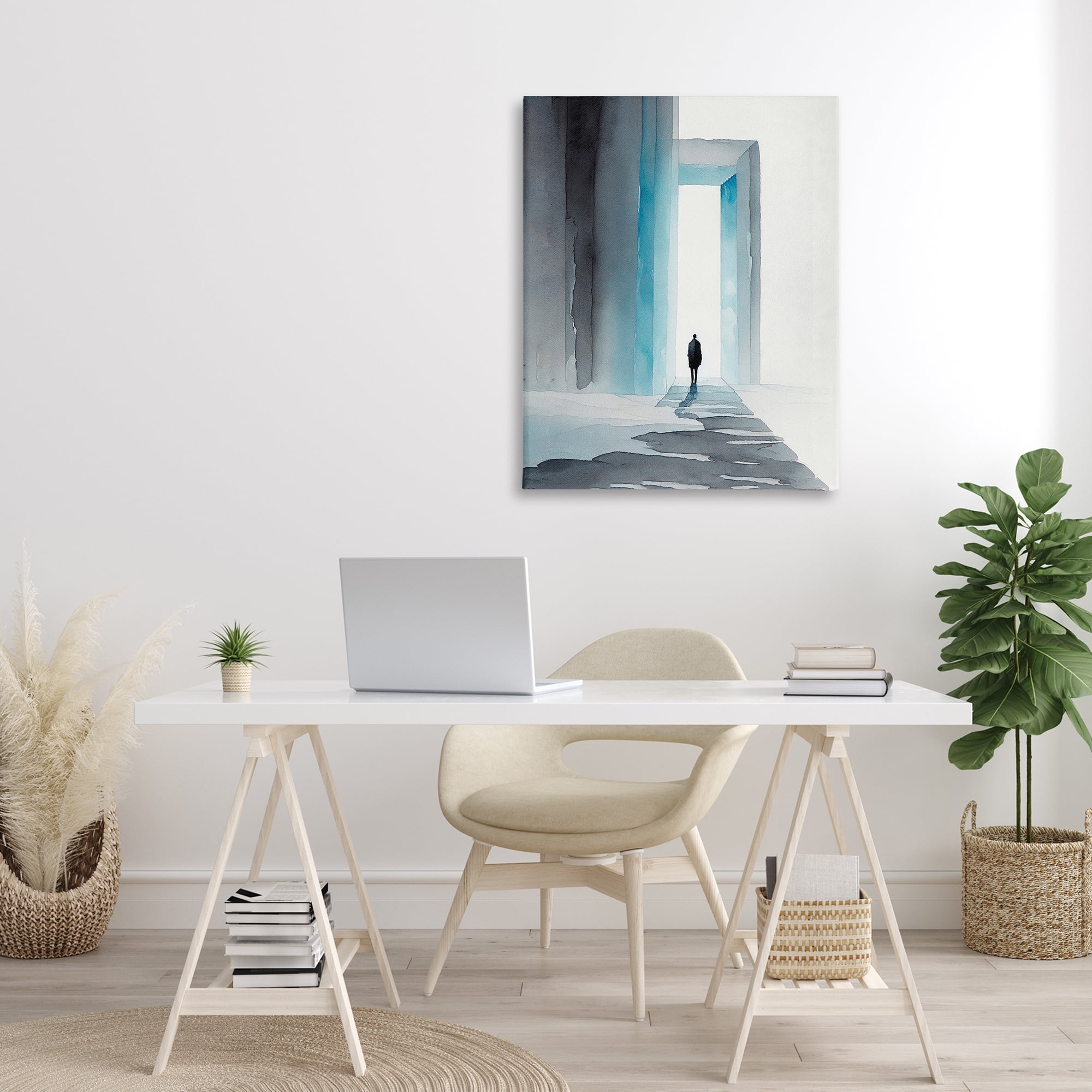Stupell Industries Person with Snowy Doorway Landscape Painting Gallery Wrapped Canvas Art Print Wall Art, 30 x 40