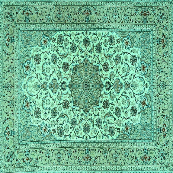 Ahgly Company Machine Washable Indoor Square Persian Turquoise Blue Traditional Area Rugs, 7' Square