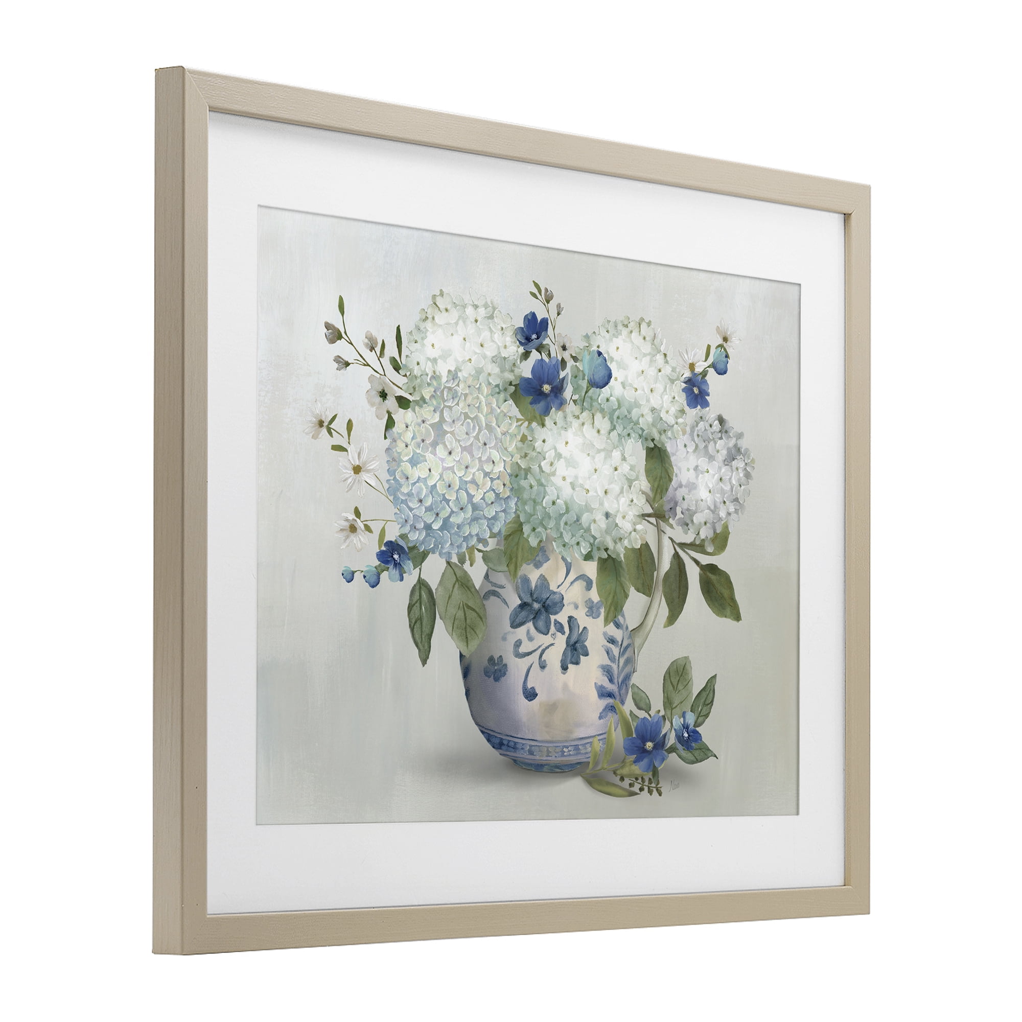 Stupell Industries Ivory & Blue Hydrangea Vase Birch Framed Print Under Glass, design by Nan