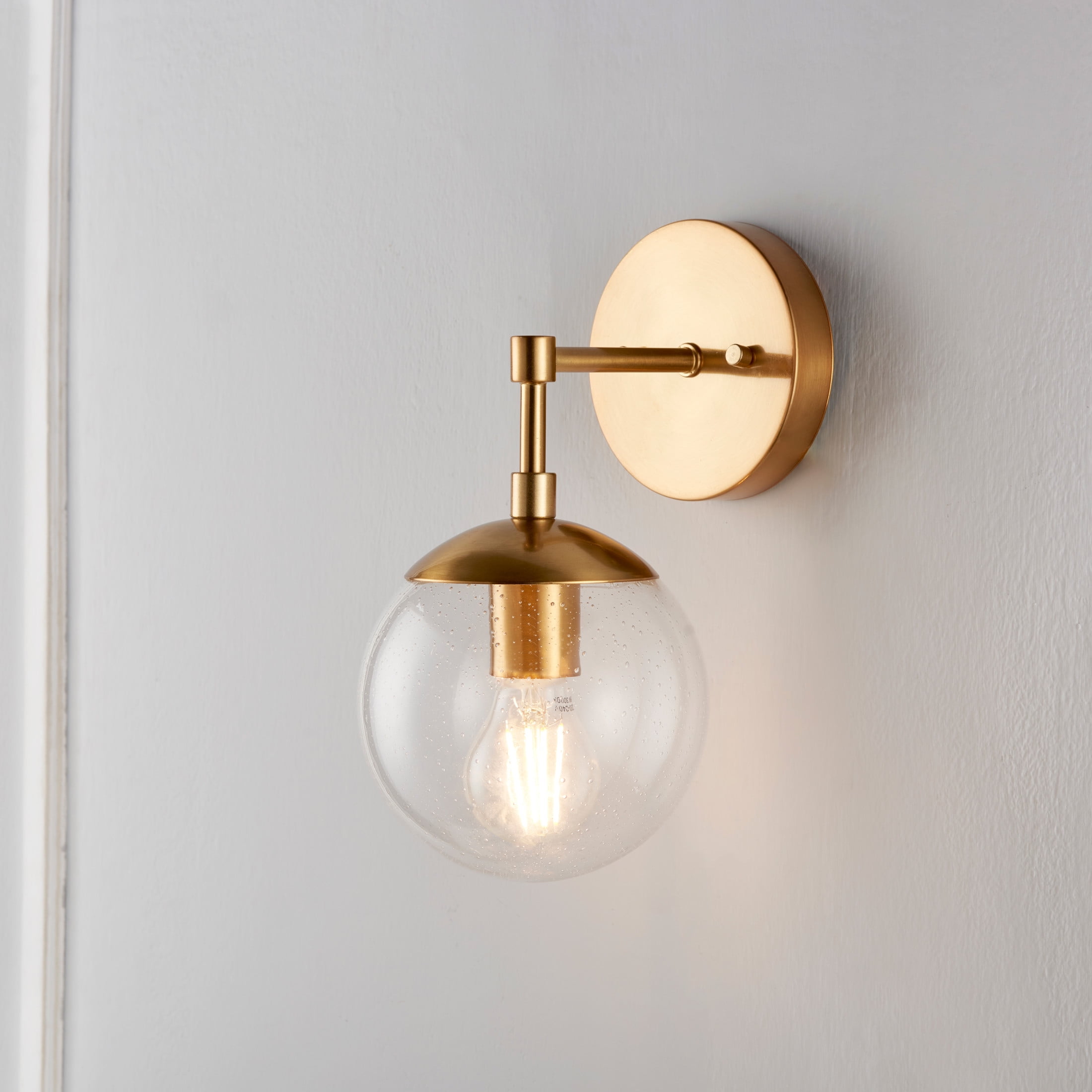 Design House WM158887-SG Gracelyn Modern Indoor Dimmable 1-Light Wall Light with Clear Seedy Glass Globe Shade for Kitchen Hallway Bedroom Bathroom, Satin Gold