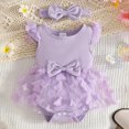 thumbnail image 2 of kpoplk Unisex Baby Girl Boy Clothes Short Sleeve Striped Sweatshirt Bubble Romper Bodysuit Cute Summer Outfit Size 12-18 Months,Light Purple, 2 of 7