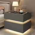 thumbnail image 3 of Mesita de noche de madera maciza de estilo moderno con carga inalámbrica, mesitas de noche inteligentes con 2 cajones para dormitorio con cerradura de 40cm, 3 of 4