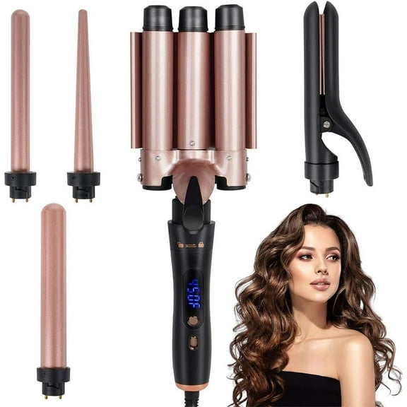 5 in 1 Curling Iron Wand Set, Professional Ceramic Hair Curling Wand with LED Display, Instant Heat Up