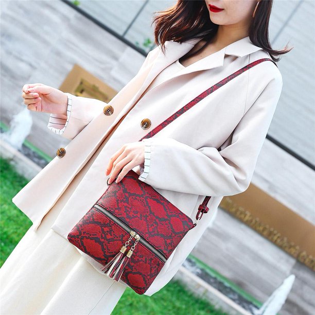 Bolsa Moda Serpentine Messenger Bag Mujer PU Cuero Hombro Bolso (Rojo) JShteea Para Estrenar