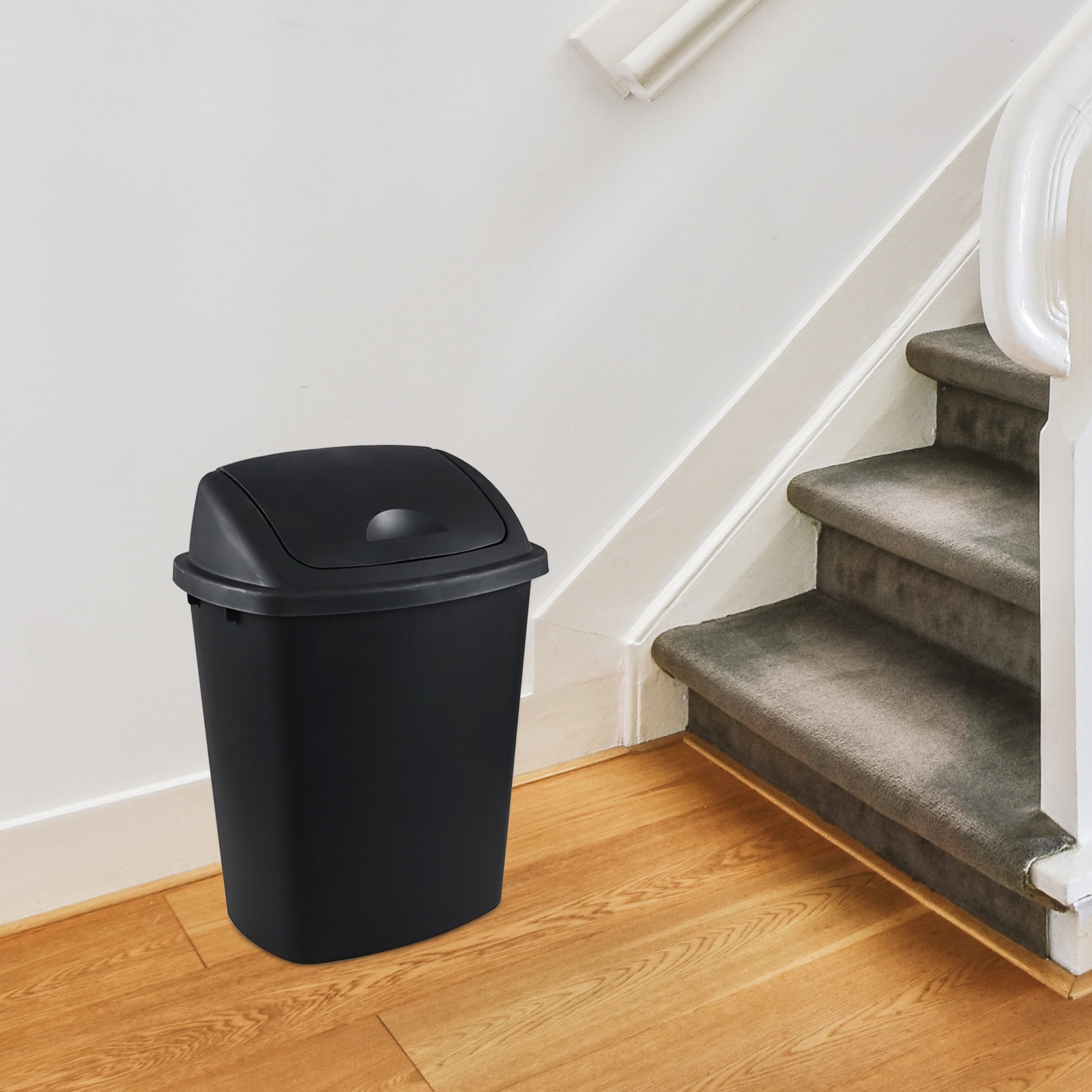 EudokkyNA 4 Pack 40 Liter Swing Top Trash Can, Plastic Garbage Bin with Lid, Black