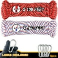 thumbnail image 2 of Wellmax 3/16" x 100' Diamond Braided Polypropylene Rope with UV Protection and Weather Resistance, Red/White - 2 Pack, 2 of 7