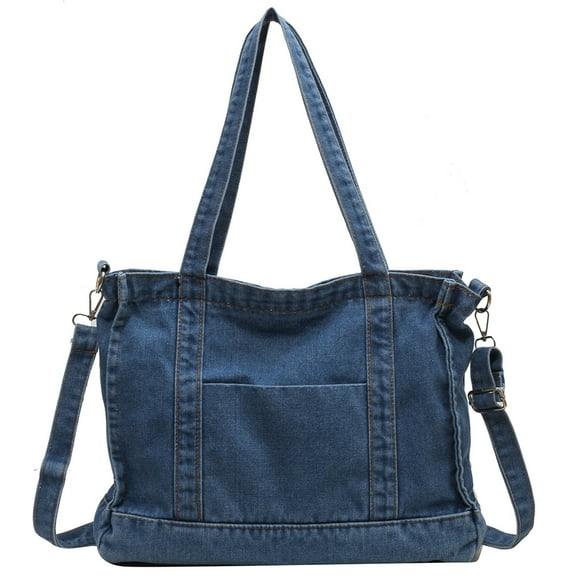 HUISZJ Denim Shoulder Bag, Retro Reusable Crossbody Bag, Large Capacity Messenger Bag for Women Work Shopping (Blue)