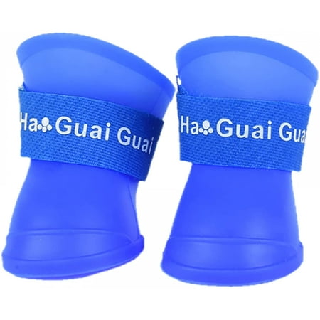 4 Pcs Waterproof Dog Boots Shoes Puppy Non-Slip Rain Shoes Pet Boots for Rain Day Middle and Small Dogs  Dog Shoes for Large Dogs-Blue||L