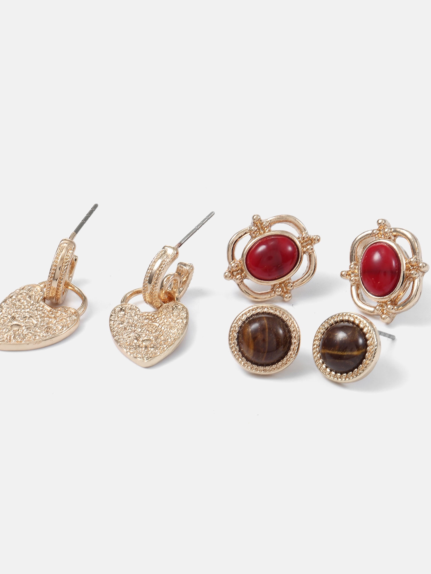 Scenario Ornate Stud and Hoop Earrings, Gold-Tone, 3-Pair Set